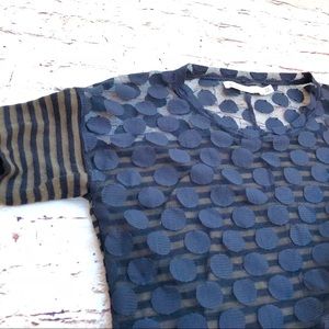 Hi-Line sheer front polka dot stripe tee back